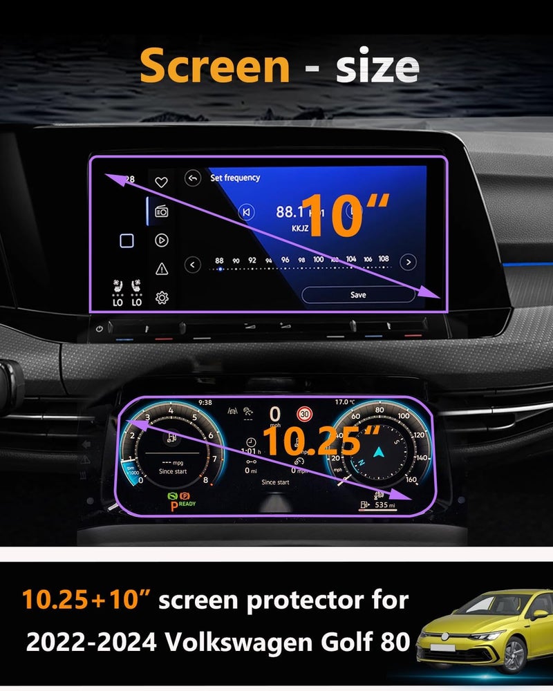 VIAROOM 2 Pack Screen Protector For Volkswagen Golf GTI/R (MK8) 2022-2024,10" Infotainment Screen & Instrument Cluster Tempered Glass Film For VW Golf 8 2024 2023 Accessories - Image 2